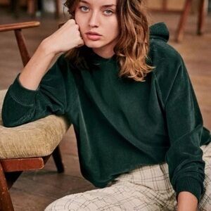 Sezane Mary Velvet Corduroy Women's Cropped Green Top